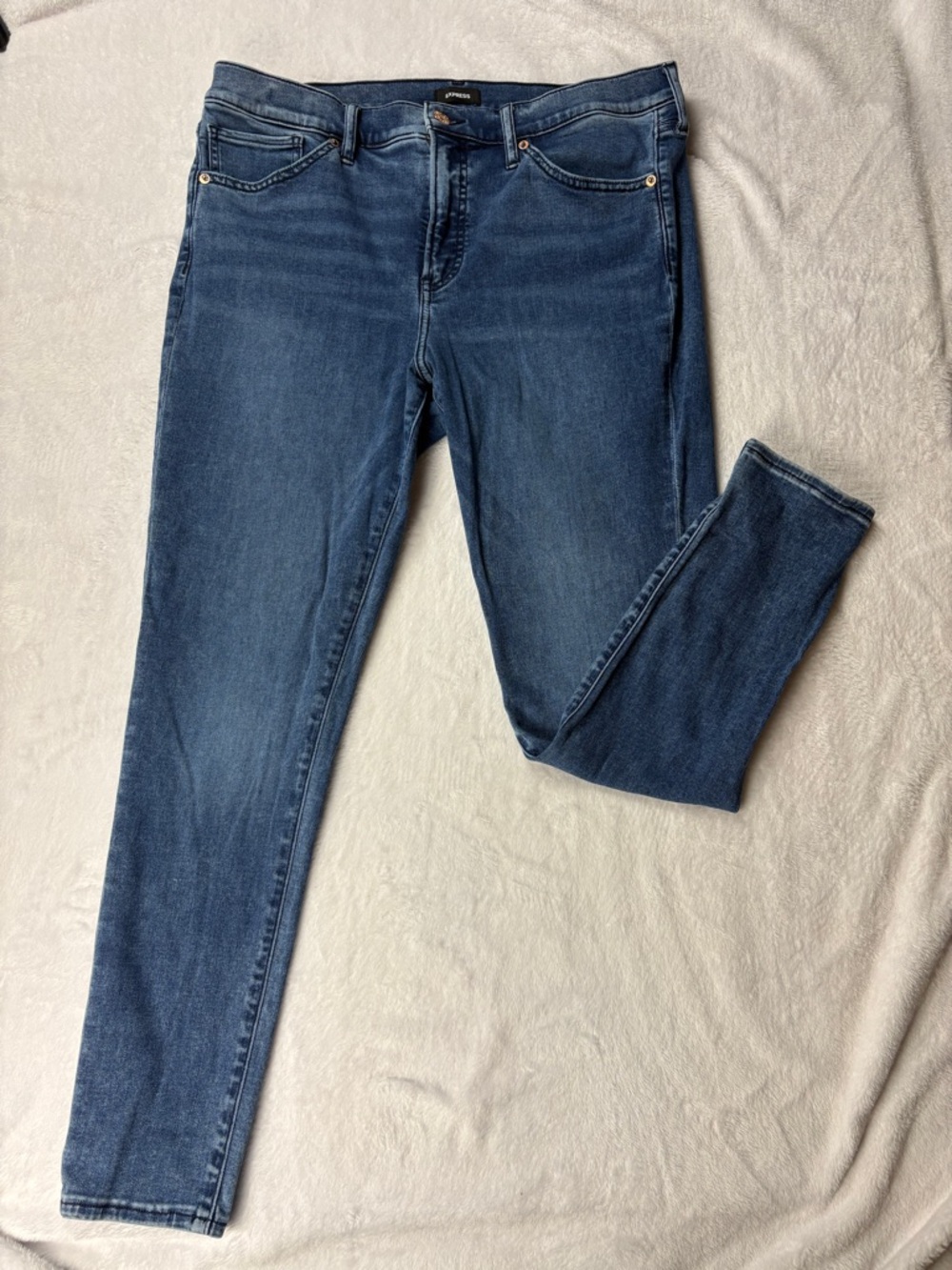 Express Skinny Mid Rise Jeans Women’s Size 14R Blue Stretch Denim Slim Fit Pants